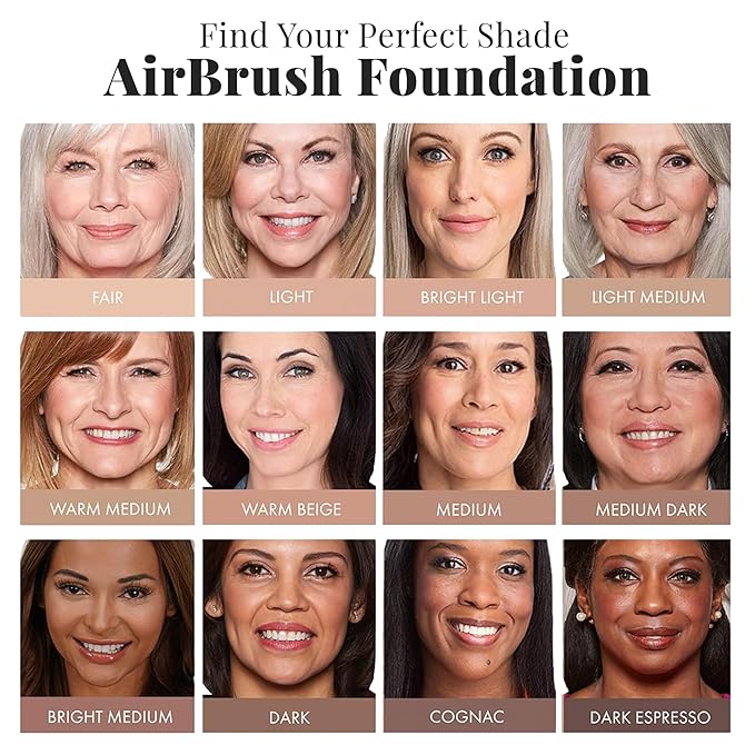Jerome Alexander MagicMinerals AirBrush Foundation – 2 Piece Set with Airbrush Foundation and Kabuki Brush - Spray Makeup with Anti-aging Ingredients for Smooth Radiant Skin - Bright Light