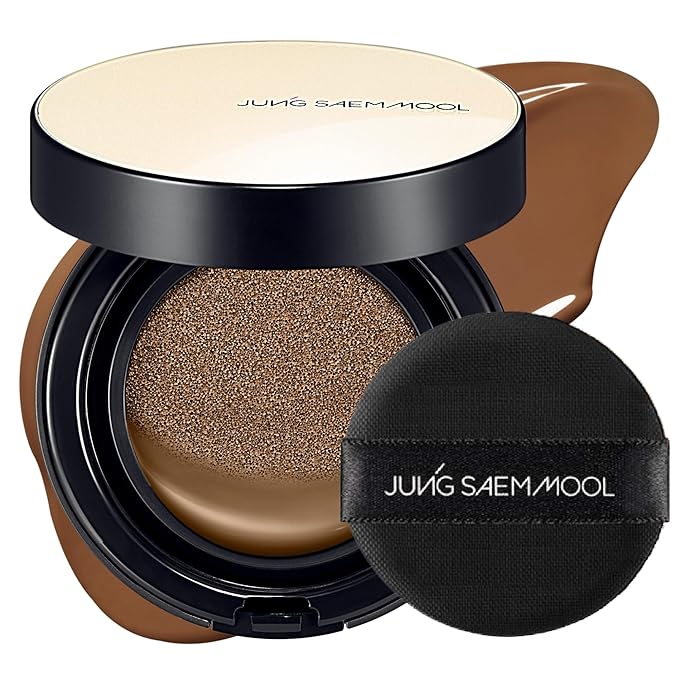 JUNG SAEM MOOL Essential Skin Nuder Cushion | Natural Finish, Buildable Coverage Cushion Foundation by Korean Makeup Artist (Refill Not Included, 0.49 Fl Oz), 38N Saddle Brown