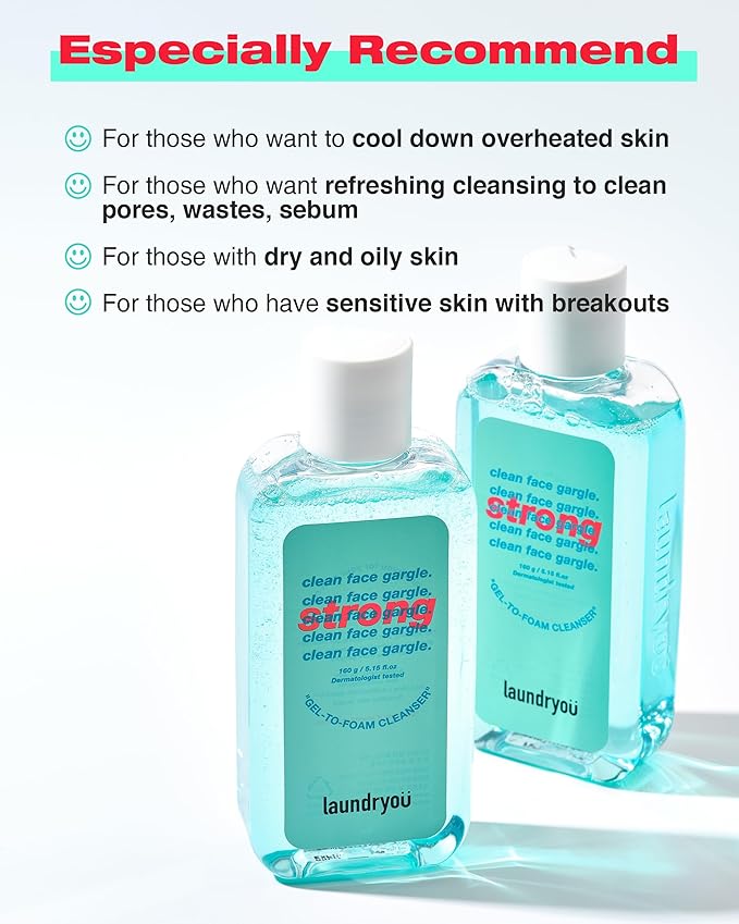Gel-to-Foam Facial Cleanser Strong | Exfoliating PHA Cleanser with Centella & Heartleaf | Deep Pore Face Wash for Oily & Acne-Prone Skin | Korean Skin Care (5.64 fl oz)