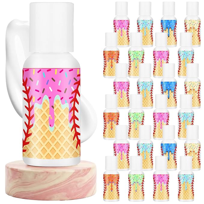 Demissle 24 Pcs Ice Cream Baseball Gifts Mini Sunscreen Bulk SPF 30 Travel Size Sunscreen Ice Cream Dripping Party Favors for Baseball Birthday Sports Team Summer Gifts, 1 Fl. oz