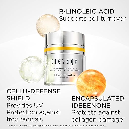 Elizabeth Arden PREVAGE Anti-Aging Face Moisturizer Cream for Women, SPF 30 Broad Spectrum Sunscreen, Reduces Fine Lines & Wrinkles, With Antioxidant Idebenone Technology, 1.7 Oz
