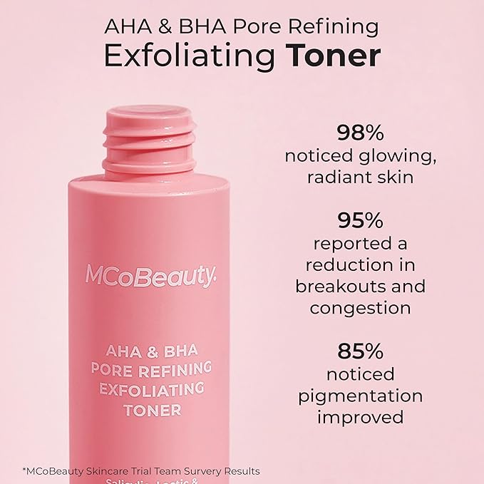 MCoBeauty - AHA & BHA Pore Refining Exfoliating Toner - Brightening, Clarifying & Skin-Smoothing Treatment for Clear, Balanced Complexion - Skin Care, Exfoliate for Face