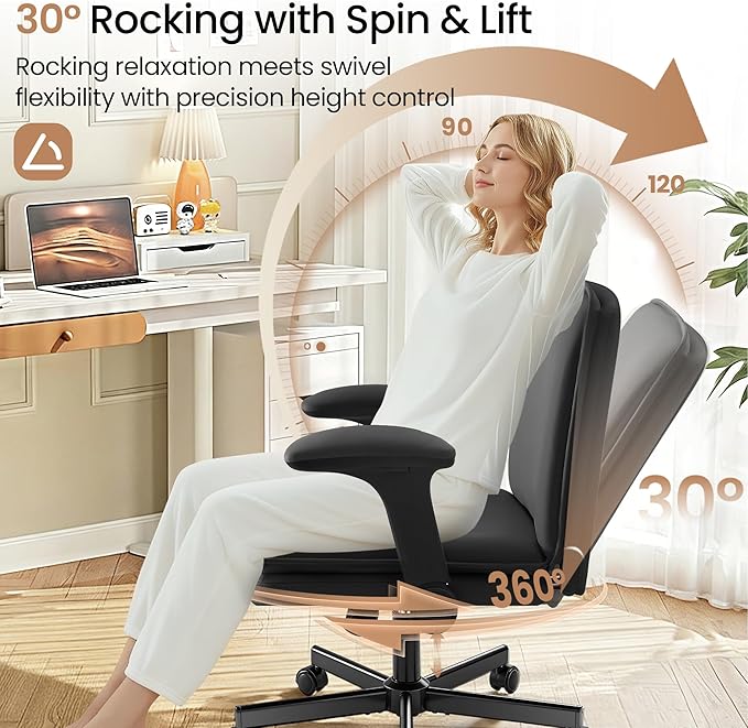Criss Cross Office Chair with Wheels - PU Leather Wide Criss Cross Desk Chair with Flip-up Arms and Thick Cushion - Comfy Tilting Swivel Rolling Vanity Chair for Home Office Bedroom Apartment