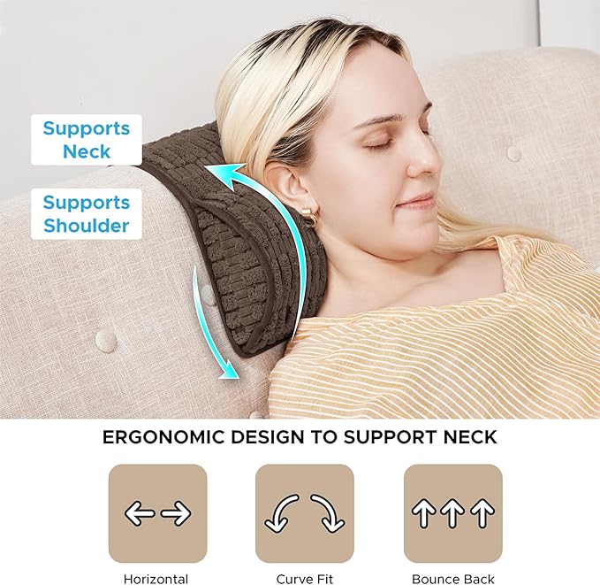 WdFour Headrest Memory Foam Pillow, Support Cushions for Neck, Back or Leg for Sofas, Recliners, Office Chairs, Massage Chairs for Neck Pain Relief and Cervical Support. (Brown, 13" Wx5.5 Lx3 D, 1PC)