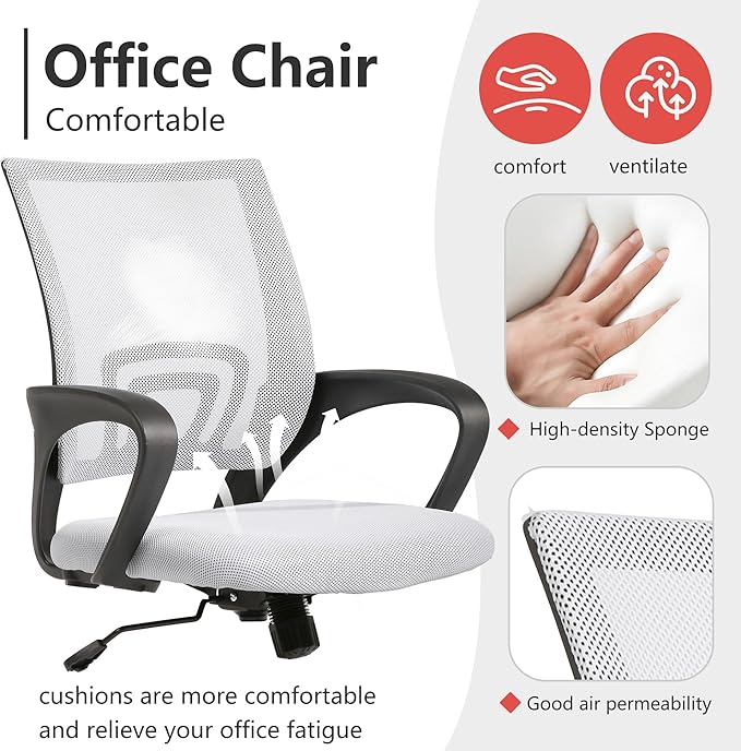 PayLessHere Office Computer Chair Ergonomic Cheap Desk Chair Adjustable Comfortable Mid Back Task Rolling Swivel with Lumbar Support for Home Office (Pack of 1, White)