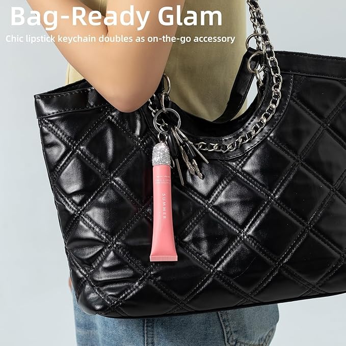 3pcs Lip Balm Keychain Holder Bling Lip Gloss Key Chain Cap Portable Lipgloss Case