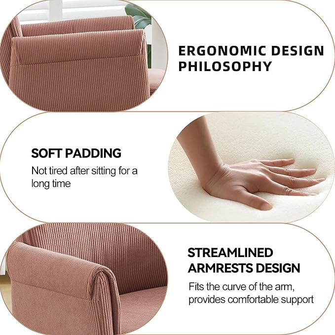 Stripes Velvet Home Office Desk Chair, Accent Upholstered Modern Height Adjustable Swivel Chair with Wheels,Ergonomic Task Chair for Living Room,Bedroom,Vanity,Study,Office（Pink）