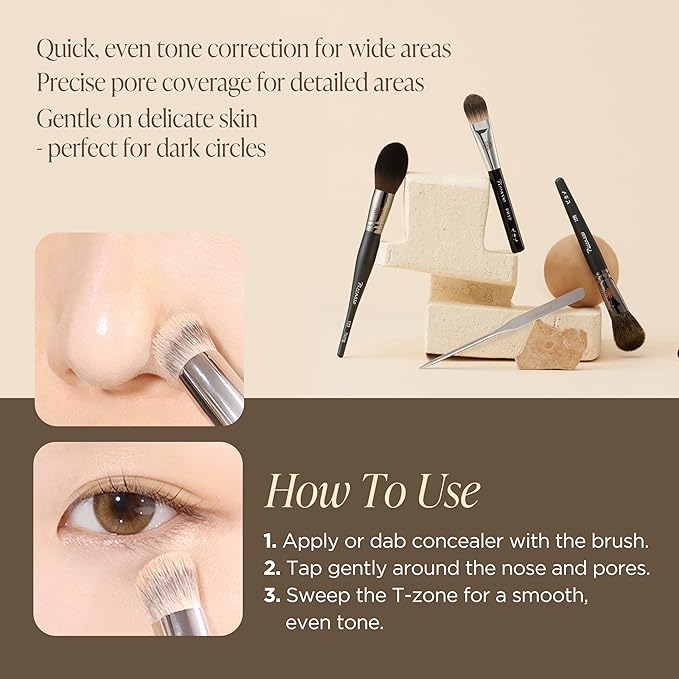 Piccasso Brush 270 Concealer Brush – Perfect for Under-Eye and Spot Coverage, Ideal for Face Makeup, Works with Cream and Liquid Concealers, Perfect Liquid Blush Brush, Genuine Korean Product.