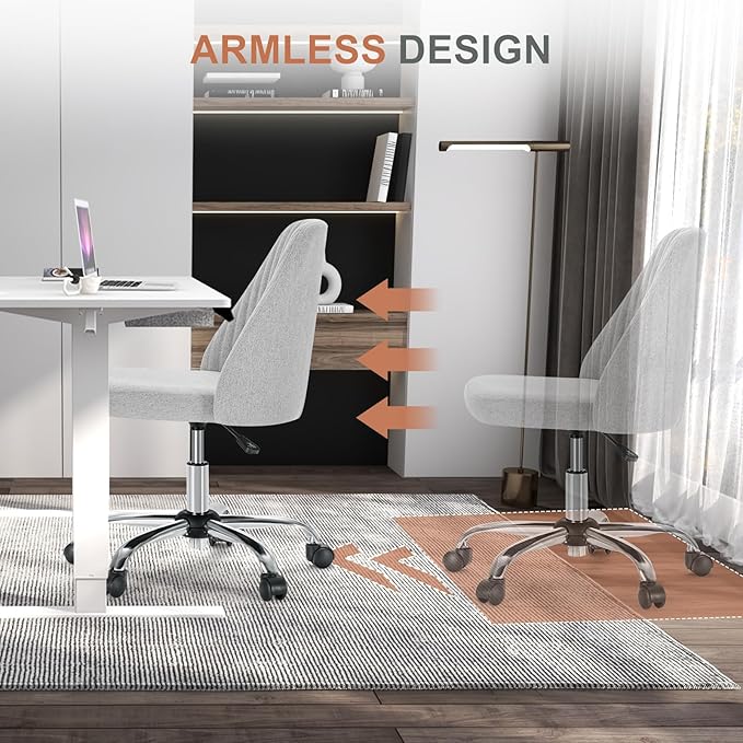 DUMOS Office Chair, Comfy Desk Chair Rolling Vanity Swivel Task Chairs with Wheels, Wide Seating Armless Height Adjustable Computer Chairs for Home,Bedroom,Student,Adults, Dull Gray