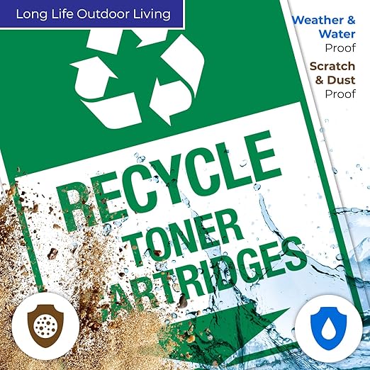 Recycle Toner Cartridges Sign, 24x30 Inches, 55 mil Thick HDPS (high Density polystyrene), Made in USA