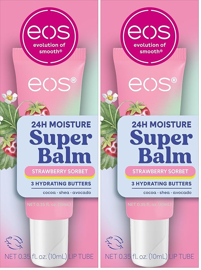 eos 24H Moisture Super Balm- Strawberry Sorbet, Lip Mask, Day or Night Lip Treatment, Made for Sensitive Skin, 0.35 fl oz (Pack of 2)