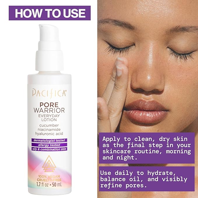 Pacifica Pore Warrior Everyday Face Lotion Acne Fighting - Niacinamide, Cucumber and Hyaluronic Acid1.7 oz