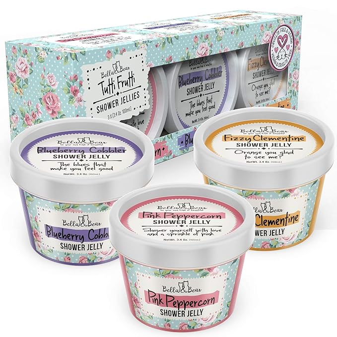 Bella & Bear Tutti Frutti Shower Jellies – Fun Bath Gift Set for Tween Girls & Teens, Cute Jelly Soap, 3 x 3oz