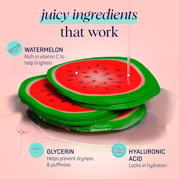 SpaLife Watermelon Cooling Eye Pads, 48 Hydrating Under Eye Patches for Puffiness, Dark Circles, and Tired Eyes, Infused with Hyaluronic Acid, Glycerin, and Vitamin C, Fruity Scent
