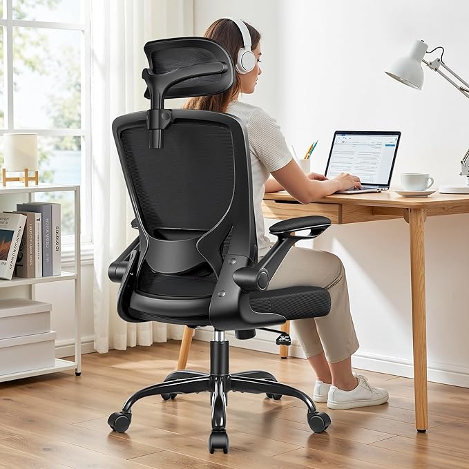 Ergonomic Office Desk Chair Comfy, High Back Mesh Office Desk Chairs with Adjustable Lumbar Support, Headrest, Flip-up Armrests, Home Computer Chair for Gaming, Work, 8 Pack