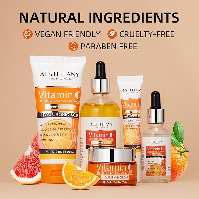 Vitamin C Skin Care Set Moisturizing Hyaluronic Acid Skin Care Kit,Face Cream,Face Serum,Eye Cream, Toner For Hydrating Skin, Anti-Aging Skin,5PCS For Women Beauty Set Gift Set