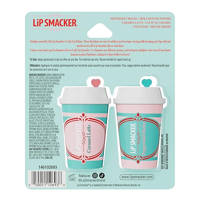 Lip Smacker Holiday Café Balm Trio, Moisturizing Lip Balm Set with Festive Flavors, Collectible Frappe Cup Design, Perfect Holiday Gift for Kids & Lip Balm Lovers