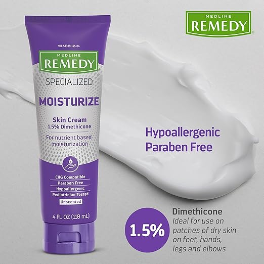 Medline Remedy Specialized Skin Cream, Unscented (4 fl oz), 1.5% Dimethicone, Nourishing Moisturizer for Dry Skin, Paraben-free, and Hypoallergenic Body Cream, Daily Lotion for Dry and Sensitive Skin