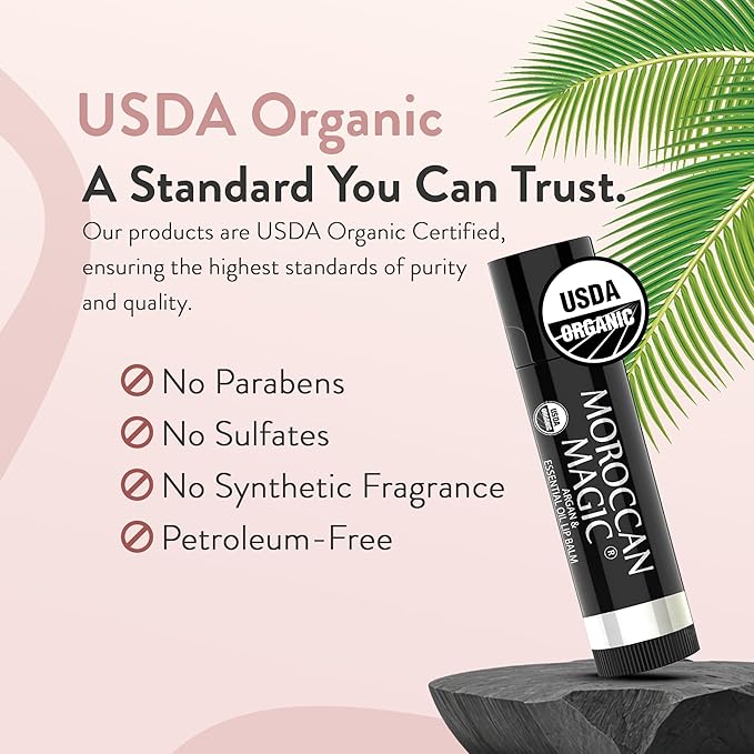 Moroccan Magic Organic Blood Orange Lip Balm 3 Pack | Ultra-Hydrating Argan & Essential Oil Lip Moisturizer + Vitamin E | Natural Chap Stick for Dry Lips | Smooth, Non-Toxic | Organic Lip Balm