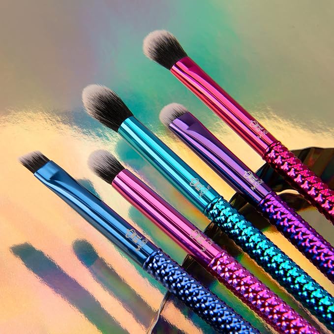 MODA Pro 5pc Deluxe Eye Makeup Brush Kit, Includes - Shader, Crease, Detail, Smudger, and Liner Brushes (Multi-Colored Metallic)