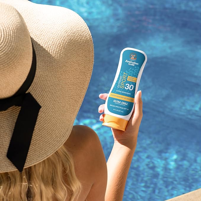 Australian Gold Extreme Sport Sunscreen Lotion SPF 30, 8 Ounce | Broad Spectrum | Sweat & Water Resistant | Non-Greasy | Oxybenzone Free | Cruelty Free