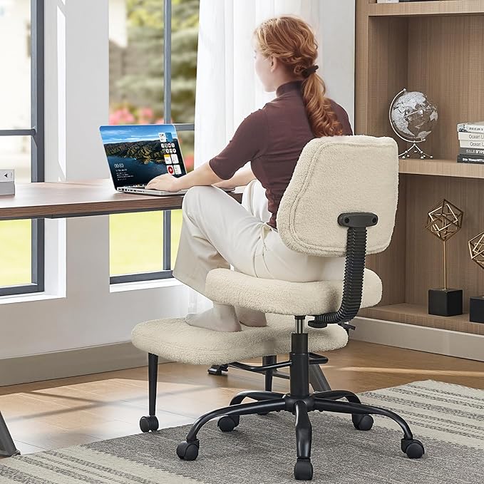 Criss Cross Legged Meditaion Chair,Exquisite Home Office Furniture,Ergonomic Kneeling with Lumbar Support and Adjustable Height Stool for ADHD Adults,Teddy Fabric (Beige)
