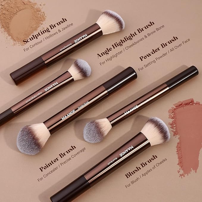 MAANGE 16PCS Makeup Brush Set Travel Makeup Brushes for Liquid Powder Contour Concealer Cream Cosmetics Blending Eyeshadow Eyeliner (Coffee)