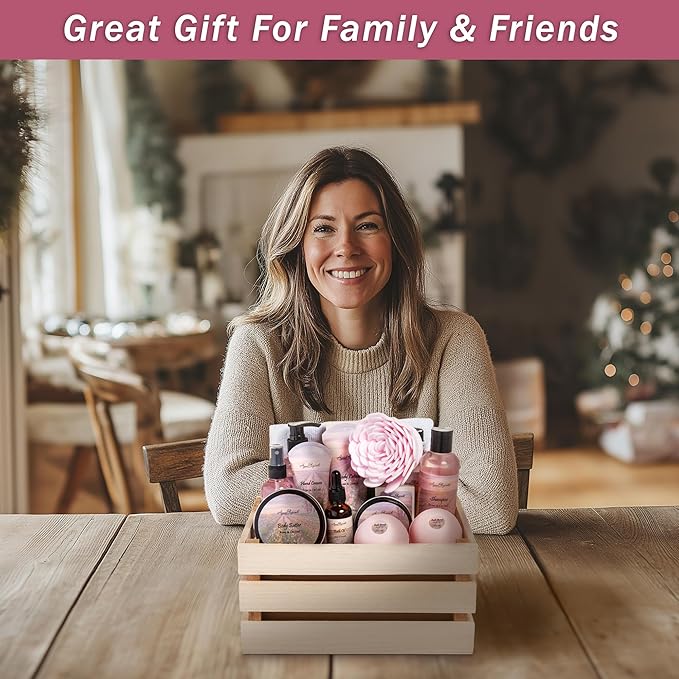 Bath Spa Gift Sets - Luxury Basket With Rose Oil & Orchid - Spa Kit Includes Wash, Bubble Bath, Lotion, Bath Salts, Body Scrub, Body Spray, Shower Puff, Bathbombs, Soap and Towel