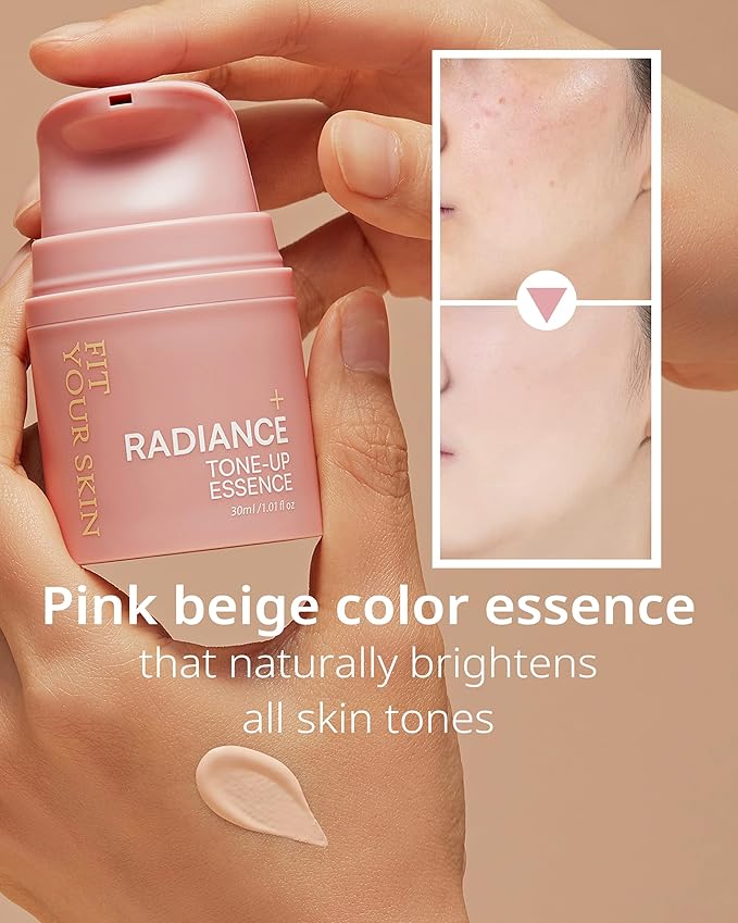 Radiance Tone-Up Essence - Korean Glass Skin Primer | Pink Beige Tinted Moisturizer | Pore-Blur Glow Base | Natural Coverage Dewy Finish | Ceramide Vitamin C | 1.01 fl oz