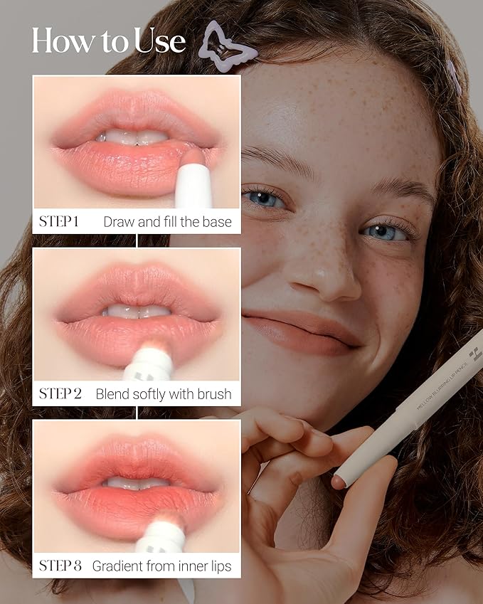 HOLIKA HOLIKA Mellow Blurring Lip Pencil 03 Peony Soap - Korean Lip Makeup with Built-In Blurring Brush, 6mm Wide Tip for Overlining, Coconut Oil & Camellia Seed Oil, Long-Lasting No Skip Formula