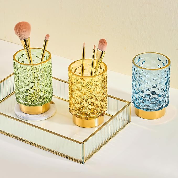 Makeup Brush Holder Organizer,Toothbrush Holders,Desk Pen Pencil Holder,Multifunctional Vintage Glass Brush Cup（A46-1-US）