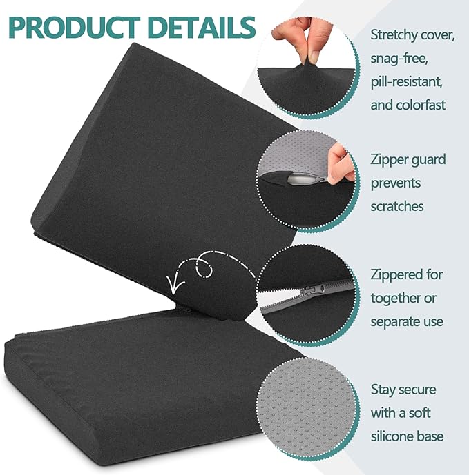 Shinnwa Lumbar Support Pillow for Recliner, Ultra-Soft Foam Back Support Pillow and Egg Crate Foam Seat Cushion 2-in-1 for Couch, Office Chair, for Back Pain Relief, Charcoal
