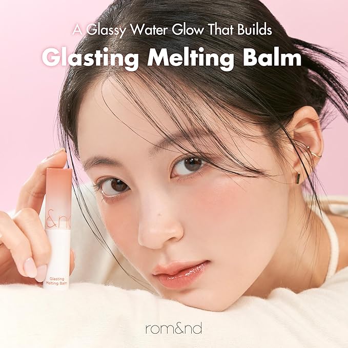 rom&nd GLASTING MELTING BALM #12 Veiled Rose - Hydrating Tinted Lip Balm & Gloss Stick | Sheer Muted Rose Nude, Crystal Water-Gloss Shine | Non-Sticky K-Beauty for Plump, Moisturized Lips