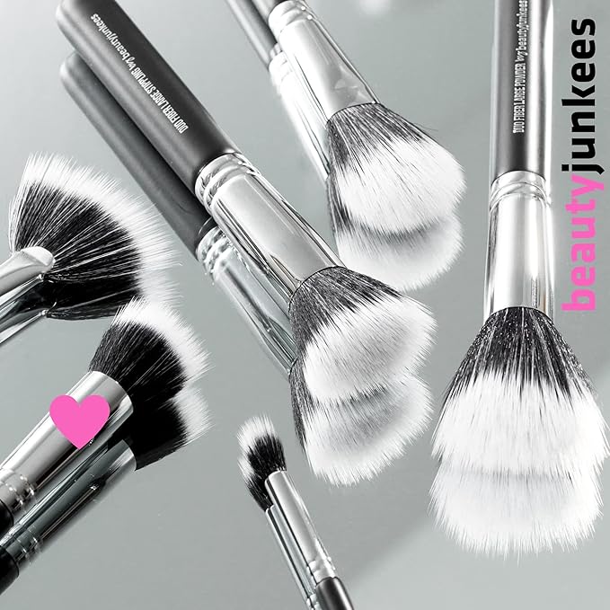 Beauty Junkees Small Stippling Brush Makeup - Duo Fiber Stipple Brush for Foundation Brush for Liquid Makeup, Blending Brush