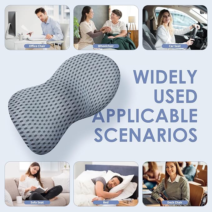 Lumbar Support Pillow, Back Pillow for Low Back Pain Relief, Ergonomic Streamline Car Seat, Office Chair, Recliner and Bed (Gray)