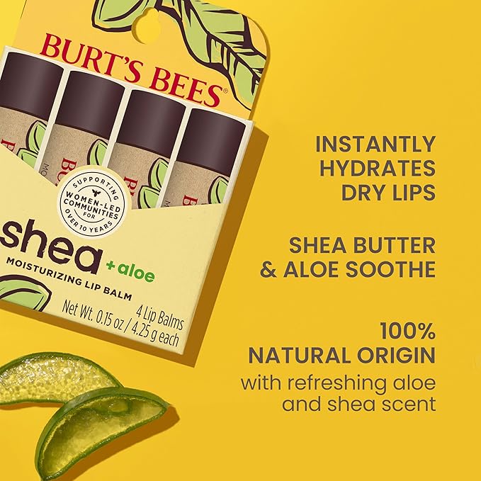 Burt's Bees Easter Basket Stuffers, Lip Balm, Beeswax, Strawberry, Coconut and Pear, and Vanilla Bean Pack, With Responsibly Sourced Beeswax, Tint-Free, Natural Lip Treatment, 4 Tubes, 0.15 oz.