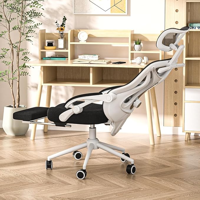 Ergonomic Office Chair with Footrest - Adjustable Lumbar Support & Headrest, 90-160° Reclining Mesh Back Computer Chair - Home Office/Gaming, 350lbs Capacity (SGS Certified)