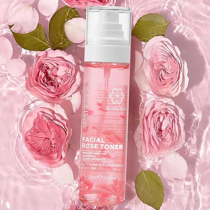 ARABESKS Rose Toner Spray 3.4 oz — Hydrating Face Mist with Hyaluronic Acid, Aloe Vera & Vitamin C, Alcohol-Free, Vegan