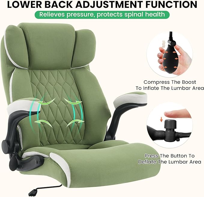 500lbs Big and Tall Office Chair Adjustable Lumbar Support for Back Pain, Extra Wide Seat Executive Office Chair Thick Armrest Pad, Heavy Duty Base&Upgraded Wheels, Ergonomic Comfy Computer Desk Chair