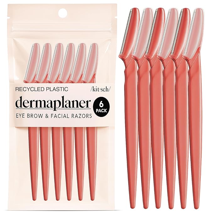 Kitsch Dermaplane Razor for Women Face – Face Razors for Women & Men, Eye Brow Razors & Face Shaver – Exfoliating Facial Razor & Dermaplaner as Skin Care Tool for Smoother Skin - Coral, 6 pcs