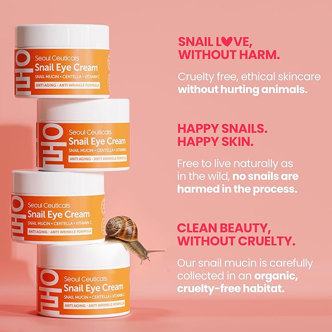 SeoulCeuticals Korean Snail Mucin Eye Cream - 97.5% Snail Filtrate K Beauty Anti Aging Under Eye Anti Wrinkle Eye Treatment Cream 0.5oz (Pack of 2)