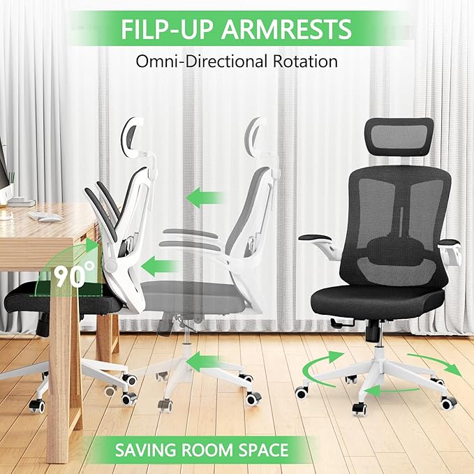 Office Chair Desk Chair, Ergonomic Mesh Computer Chair with 90-130° Recline & 360° Smooth-Rolling Casters, Lumbar Support Task Chair for Home Office, Comfortable for Women, Teens(B-Black)