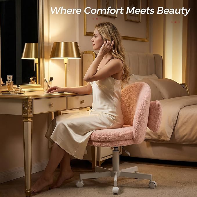 GTPLAYER Velvet Tall Office Chair with Wheels Vanity Chairs with Back, Versatile Height Use: Office to Bar Stools Small Ergonomic Comfy Armlees Computer Desk Chair with Bow Lumbar Pillow for Gift