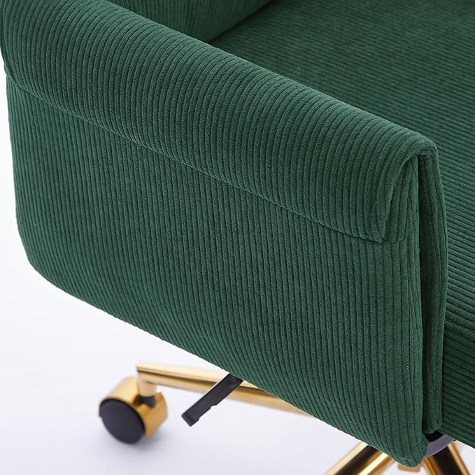 Striped Velvet Office Chair, 360° Swivel Ergonomic Task Chair with High Back, Gold Base and Wheels, Height Adjustable Modern Accent Chair for Home Office, Living Room, Study, Vanity Room (Green)