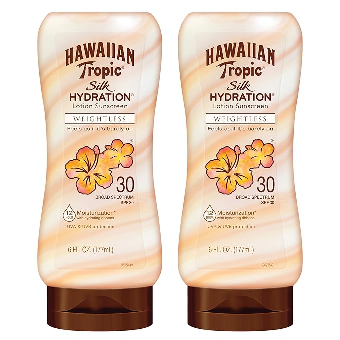 Hawaiian Tropic Weightless Hydration SPF 30 Twin Pack & Sheer Touch Ultra Radiance SPF 15 Sunscreen Lotions | 12hr Moisturizing, Oil-Free