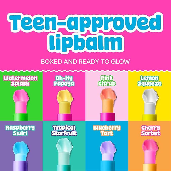 BeYoutiful Skincare Natural Lip Balm Set of 8 for Teens, Easter Basket Stuffers for Kids, Shea Butter & Vitamin E, 8 Fruity Flavors Gift Box for Kids Tweens Teens, Easter Gifts