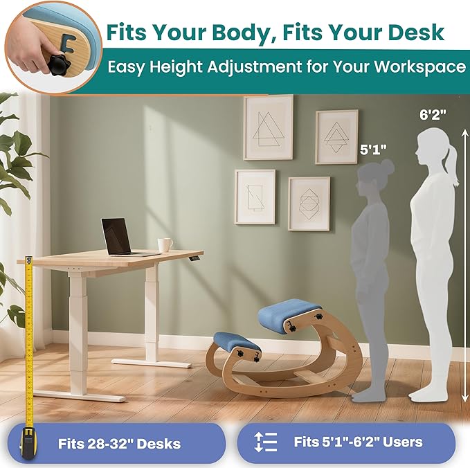 NYPOT Ergonomic Kneeling Chair with Adjustable Seats - Knee Chair for Posture Correction & Kneel Rocking Stool for Desk - Back Pain Relief for Home and Office, Supports 250 pounds - 5 Years Warranty