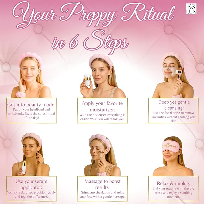 Preppy skincare set women, pink skincare for teen girls, cute skin care kit for teens, girls skin care tools, cute preppy stuff for girls 10-12, cool teenager girl gift ideas with clean girl aesthetic
