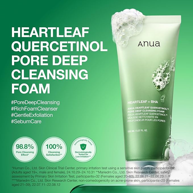 ANUA Pore Control Trio, Heartleaf Quercetinol Pore Deep Cleansing Foam (5.07 fl.oz.), Heartleaf Pore Control Cleansing Oil (6.76fl.oz), Ultra-Thin Spot Cover Patch (75 Counts)