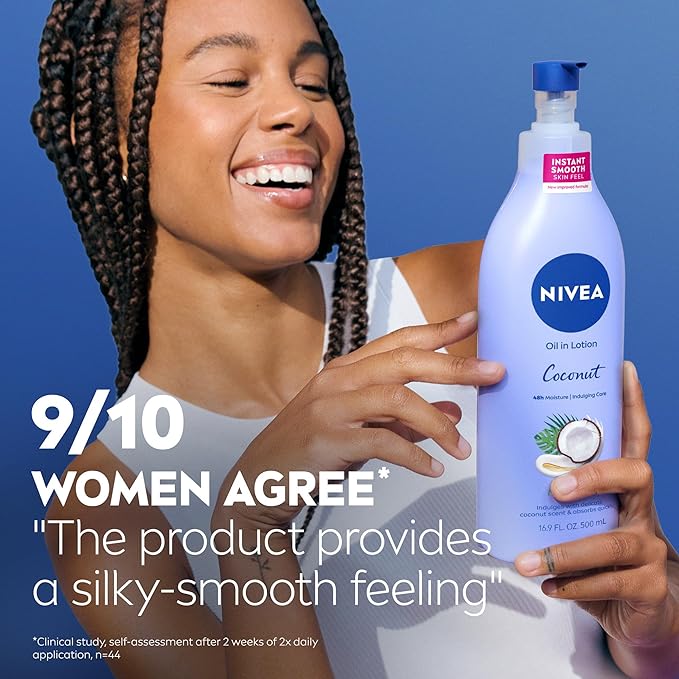 NIVEA Oil Infused Lotion Coconut and Monoi Oil Body Lotion for Women,Fast-Absorbing and Non-Greasy Coconut Scented-Lotion Moisturizes for 48 Hours,16.9 Fl Oz Pump Bottle,(Pack of 2)